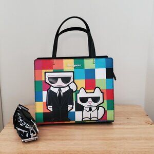 Karl Lagerfeld Multicolored Maybelle Satchel rainbow checkerboard